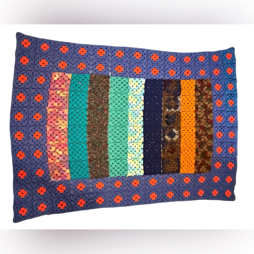 Vtg Handmade Crochet Patchwork Throw Blanket Boho Floral Granny Square Retro